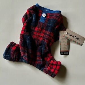 Wag-a-tude Dog Fashion Fleece Plaid Christmas Winter Pajama - Red Blue